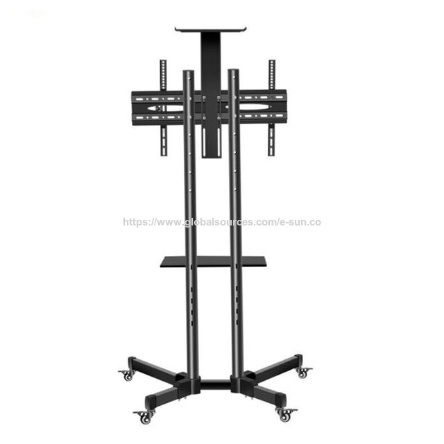 Carrinho de TV móvel com altura ajustável, suporte de TV rolante com montagem VESA de 400x600 mm, suporte de TV de chão com rodas giratórias para tela plana de 32"-65"