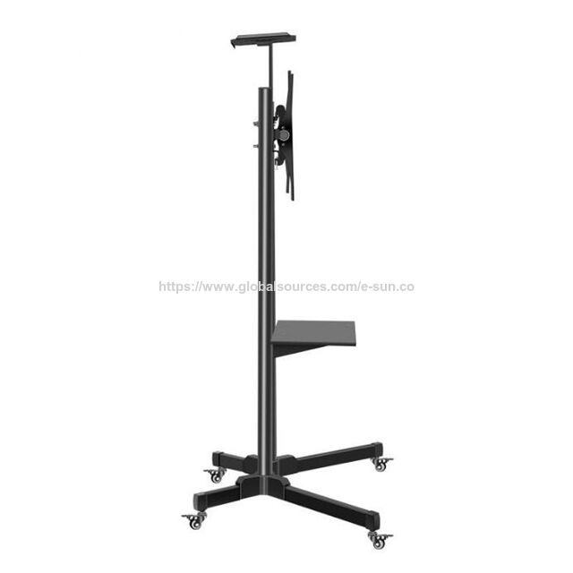 Carrinho de TV móvel com altura ajustável, suporte de TV rolante com montagem VESA de 400x600 mm, suporte de TV de chão com rodas giratórias para tela plana de 32"-65"