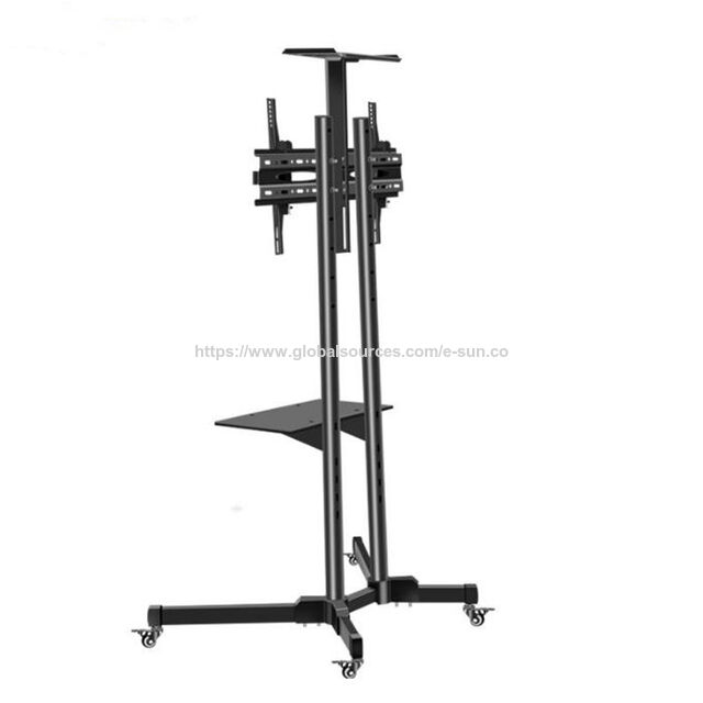 Carrinho de TV móvel com altura ajustável, suporte de TV rolante com montagem VESA de 400x600 mm, suporte de TV de chão com rodas giratórias para tela plana de 32"-65"