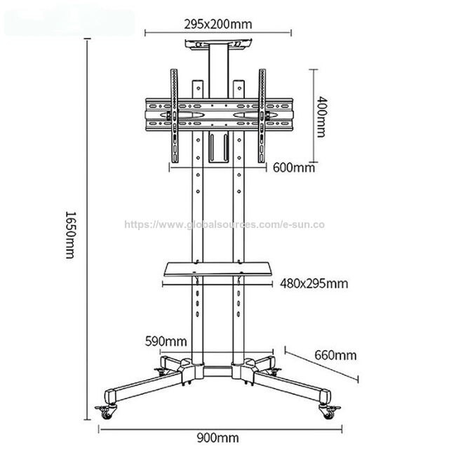 Carrinho de TV móvel com altura ajustável, suporte de TV rolante com montagem VESA de 400x600 mm, suporte de TV de chão com rodas giratórias para tela plana de 32"-65"