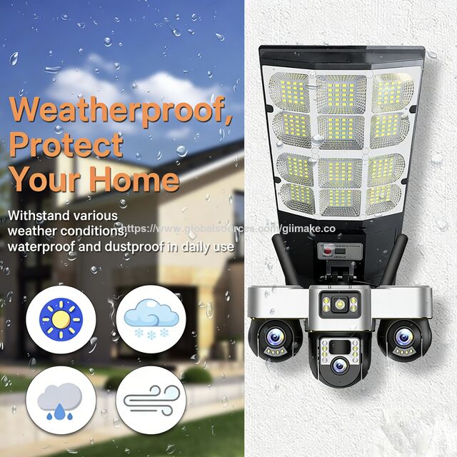 Caméra Solaire PTZ Projecteur 3 Lentilles 6MP avec Carte SIM, Stockage Carte Mémoire et Cloud, P2P, App Mobile V380 Pro, Extérieur
