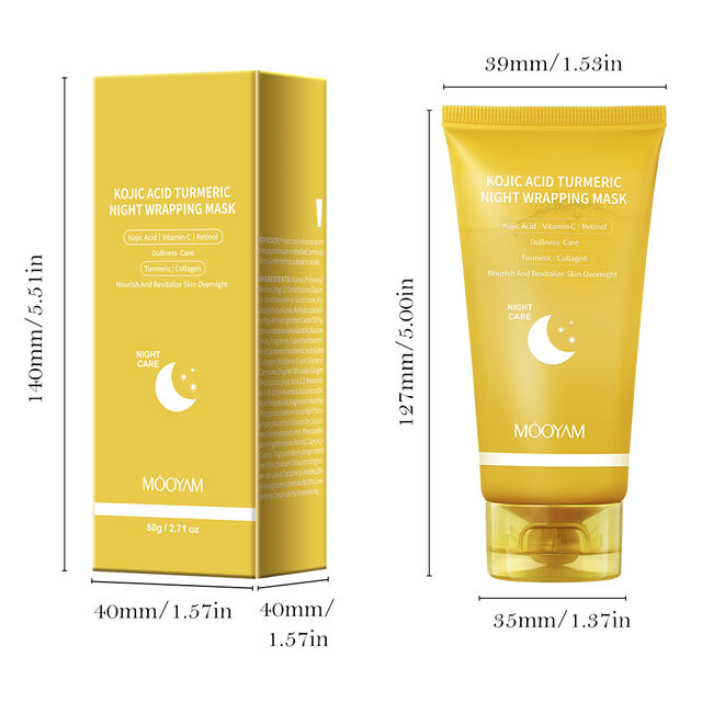 Mascarilla Nocturna Envolvente con Ácido Kójico y Cúrcuma 80g - Antiarrugas, Eliminación de Puntos Negros, Nutrición para el Cuidado de la Piel, Mascarilla Facial de Gel Suavizante