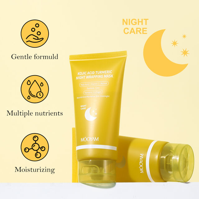 Mascarilla Nocturna Envolvente con Ácido Kójico y Cúrcuma 80g - Antiarrugas, Eliminación de Puntos Negros, Nutrición para el Cuidado de la Piel, Mascarilla Facial de Gel Suavizante