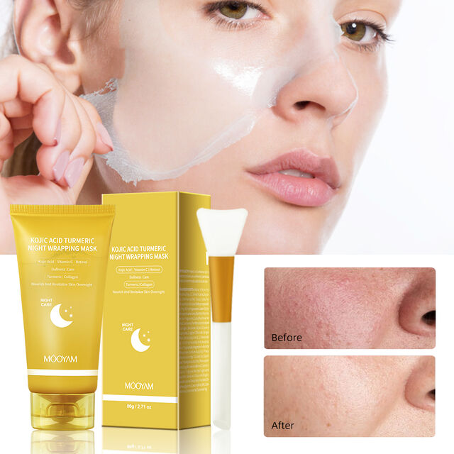 Mascarilla Nocturna Envolvente con Ácido Kójico y Cúrcuma 80g - Antiarrugas, Eliminación de Puntos Negros, Nutrición para el Cuidado de la Piel, Mascarilla Facial de Gel Suavizante