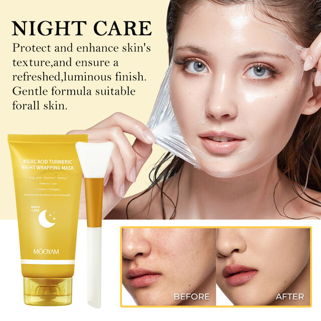 Mascarilla Nocturna Envolvente con Ácido Kójico y Cúrcuma 80g - Antiarrugas, Eliminación de Puntos Negros, Nutrición para el Cuidado de la Piel, Mascarilla Facial de Gel Suavizante