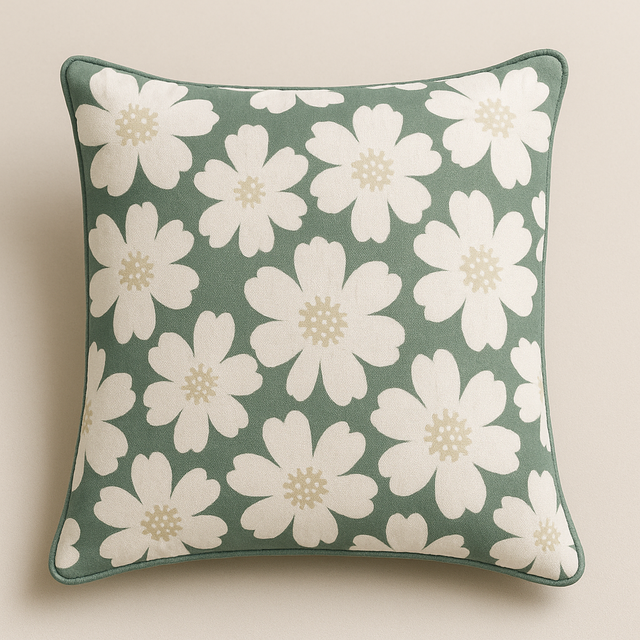 Funda de Cojín de Lona de Algodón con Estampado Floral de Margarita - Decoración Moderna de Granja (Calidad Exportación)