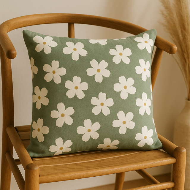 Funda de Cojín de Lona de Algodón con Estampado Floral de Margarita - Decoración Moderna de Granja (Calidad Exportación)