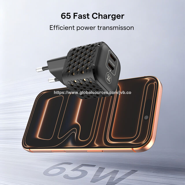 65W USB C Ladegerät Ultra Kompakt Wärmeableitung 2-Port GaN Wandladegerät für iPhone Laptops Tablets Telefone Reiseadapter