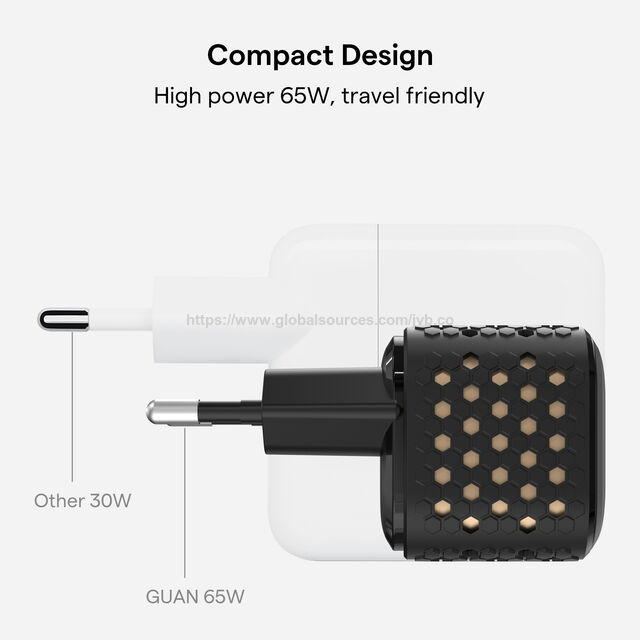 65W USB C Ladegerät Ultra Kompakt Wärmeableitung 2-Port GaN Wandladegerät für iPhone Laptops Tablets Telefone Reiseadapter