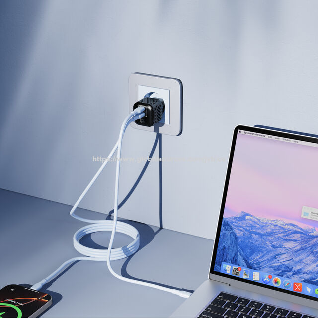 65W USB C Ladegerät Ultra Kompakt Wärmeableitung 2-Port GaN Wandladegerät für iPhone Laptops Tablets Telefone Reiseadapter