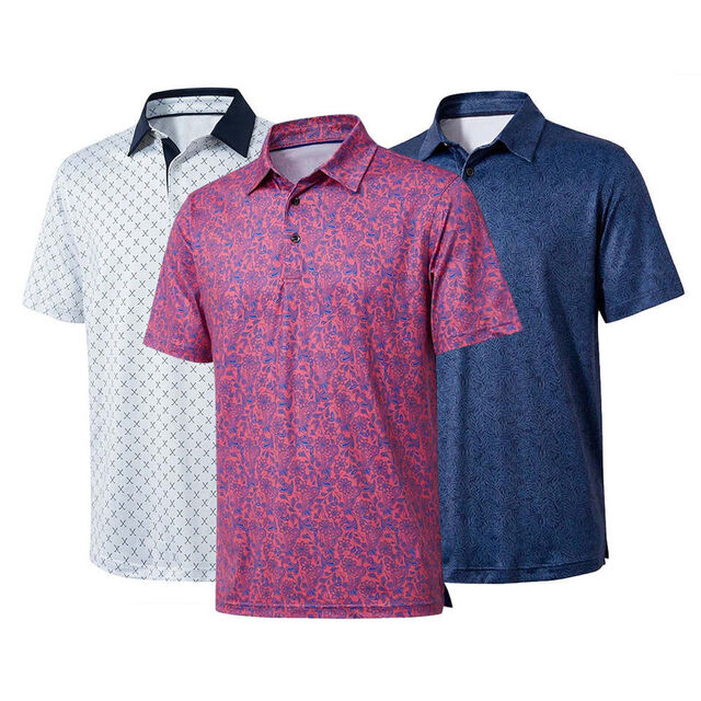 Individuell gestricktes, schnell trocknendes Golfhemd mit Thermotransferdruck für Herren, lässig am Strand, Knopfleiste, kurze Ärmel, atmungsaktiv und dehnbar