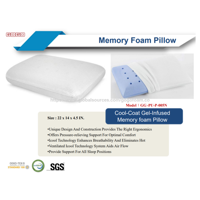 Almohada de espuma viscoelástica PU, forma clásica de pan, infundida con aroma, sensación cómoda y refrescante