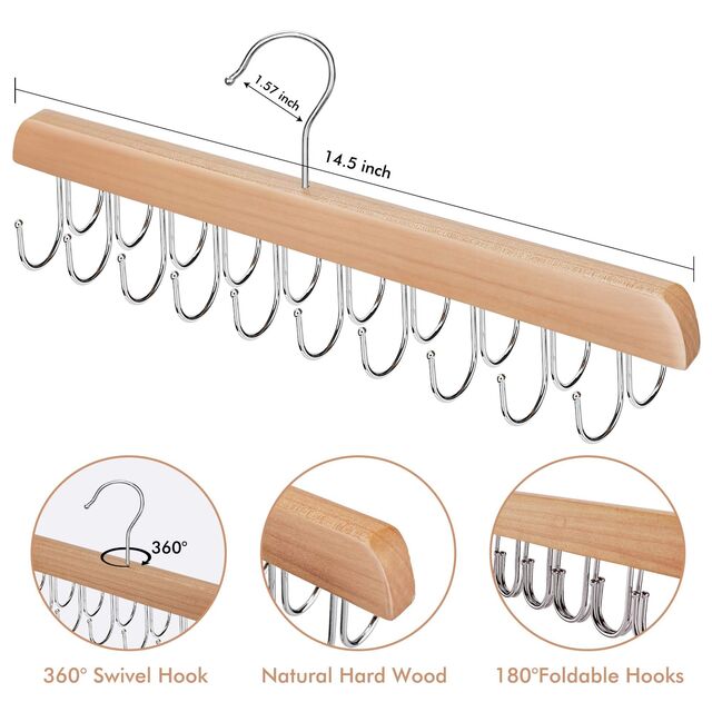 2er Pack BH-Kleiderbügel aus Holz mit 36 klappbaren Haken, drehbarer Schrankorganizer für Tanktops, BHs, Schals