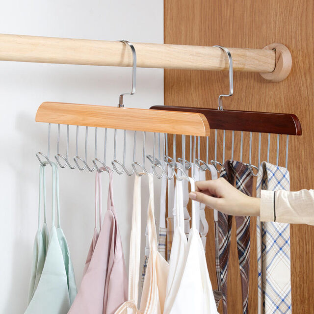 2er Pack BH-Kleiderbügel aus Holz mit 36 klappbaren Haken, drehbarer Schrankorganizer für Tanktops, BHs, Schals