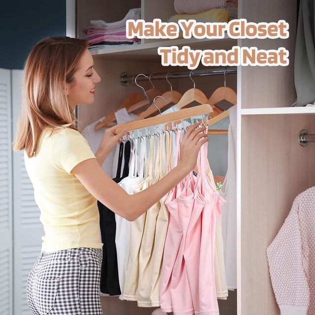 2er Pack BH-Kleiderbügel aus Holz mit 36 klappbaren Haken, drehbarer Schrankorganizer für Tanktops, BHs, Schals