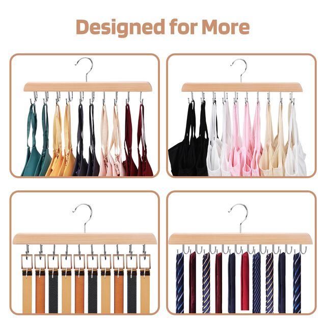 2er Pack BH-Kleiderbügel aus Holz mit 36 klappbaren Haken, drehbarer Schrankorganizer für Tanktops, BHs, Schals