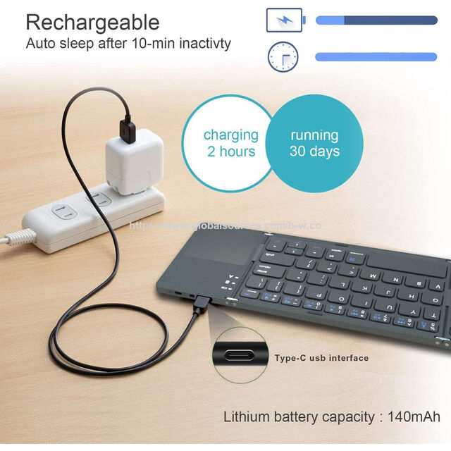 Venta Directa de Fábrica Teclado Mini Plegable Bluetooth para PC con Touchpad, Teclado Plegable Inalámbrico Portátil