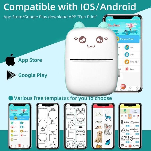 Impresora Térmica de Uso Doméstico Mini Inalámbrica BT 203dpi para Android/iOS, Impresión de Etiquetas Fotográficas y Memos, Cable USB, Impresora Portátil de Bolsillo para Fotos