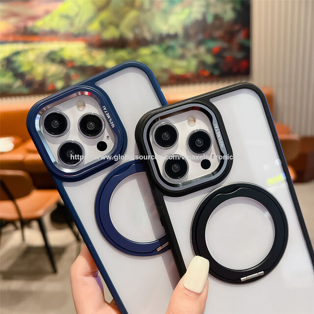 Capa Magnética com Anel para iPhone 16 15 14 Plus 13 12 Mini 11 Pro 16 SE, Para-choque em TPU e Traseira Transparente em PC