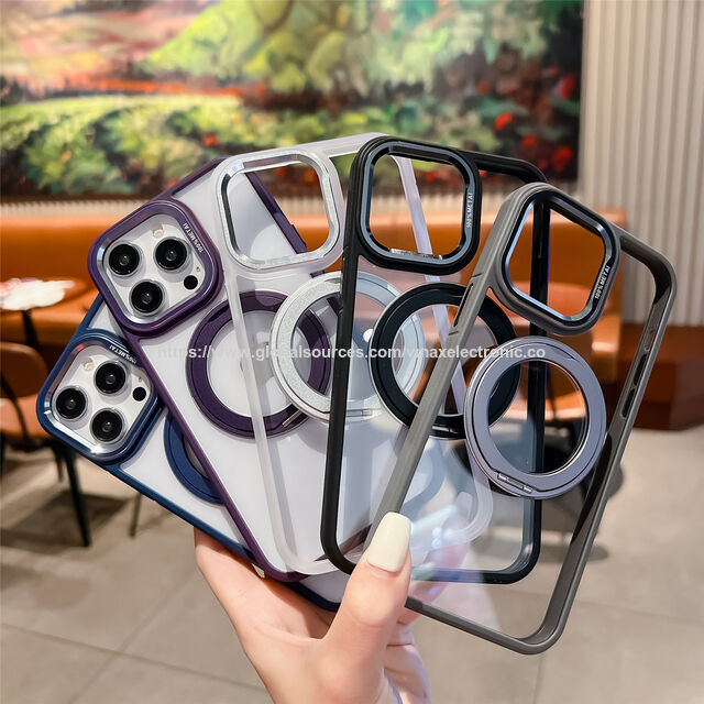 Capa Magnética com Anel para iPhone 16 15 14 Plus 13 12 Mini 11 Pro 16 SE, Para-choque em TPU e Traseira Transparente em PC