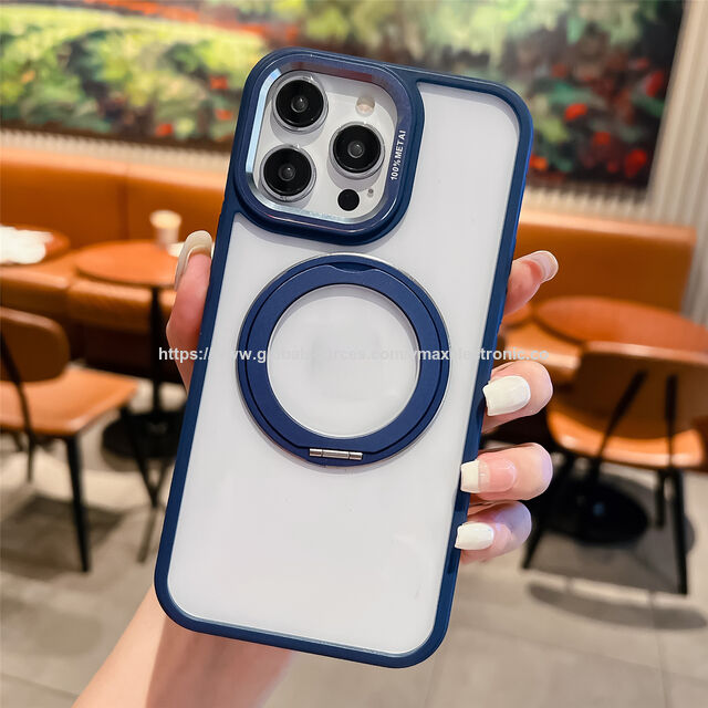 Capa Magnética com Anel para iPhone 16 15 14 Plus 13 12 Mini 11 Pro 16 SE, Para-choque em TPU e Traseira Transparente em PC