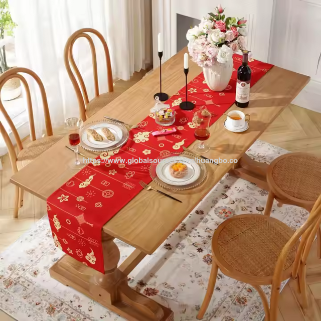 مفرش طاولة للزينة المنزلية للمطبخ بتصميم عيد الميلاد، طقم مفارش وأطباق من الكتان والبوليستر للحفلات - بيع بالجملة