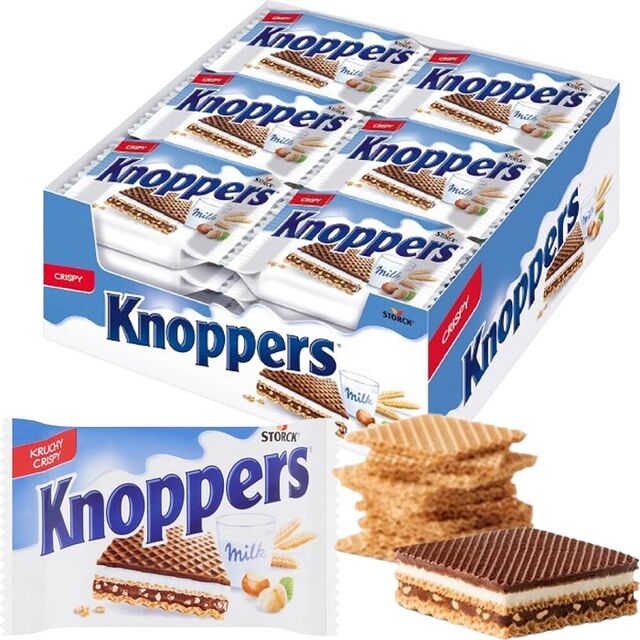 Knoppers Barre Biscuit Croustillante Gaufrette Crème au Lait Noisette Chocolat Noir de Haute Qualité