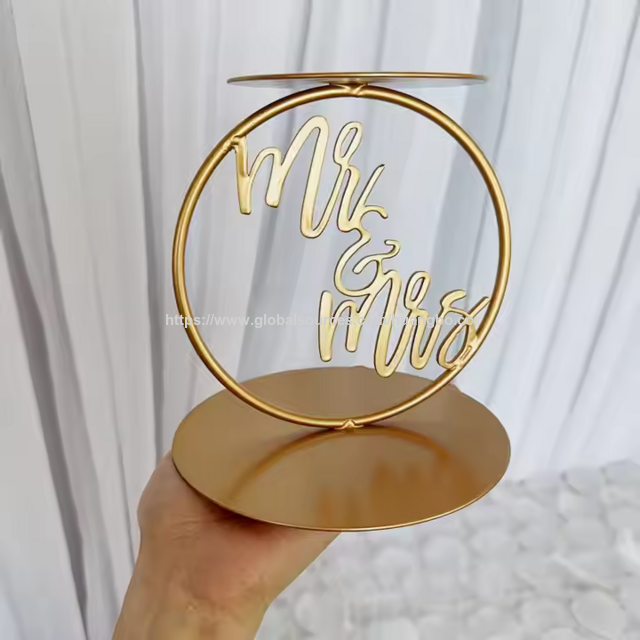 Séparateur de Gâteau Rond Doré Mr & Mrs, Présentoir à Gâteaux, Centre de Table pour Mariage, Anniversaire, Accessoires de Fête à Gâteaux