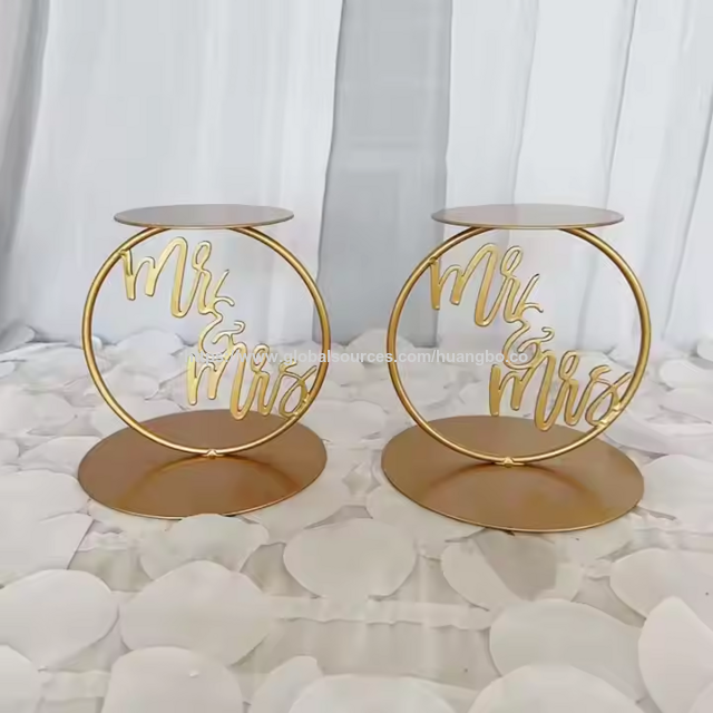 Séparateur de Gâteau Rond Doré Mr & Mrs, Présentoir à Gâteaux, Centre de Table pour Mariage, Anniversaire, Accessoires de Fête à Gâteaux