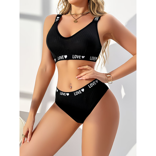Ensemble de lingerie 2 pièces Soutien-gorge et Culotte Cœur en Côte - Lingerie Confortable sans Armatures pour le Jour et la Nuit