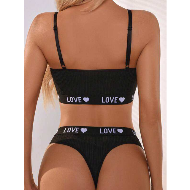 Ensemble de lingerie 2 pièces Soutien-gorge et Culotte Cœur en Côte - Lingerie Confortable sans Armatures pour le Jour et la Nuit