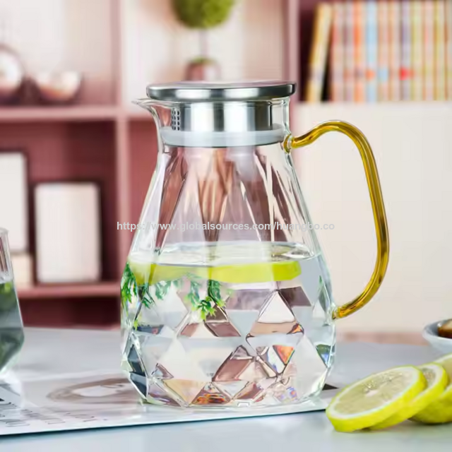 Diamant Glas Krug Wasserkrug mit Deckel Eistee Krug Wasserkaraffe Heiß Kalt Wasser Eistee Gläser