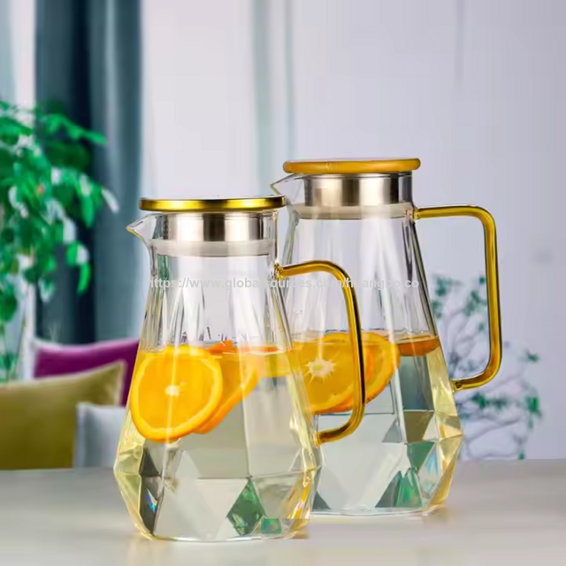 Diamant Glas Krug Wasserkrug mit Deckel Eistee Krug Wasserkaraffe Heiß Kalt Wasser Eistee Gläser