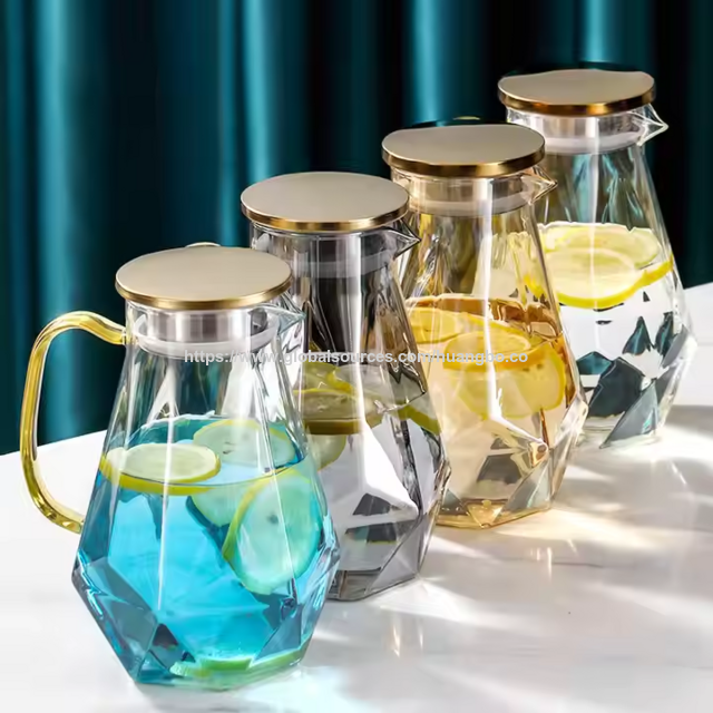Diamant Glas Krug Wasserkrug mit Deckel Eistee Krug Wasserkaraffe Heiß Kalt Wasser Eistee Gläser