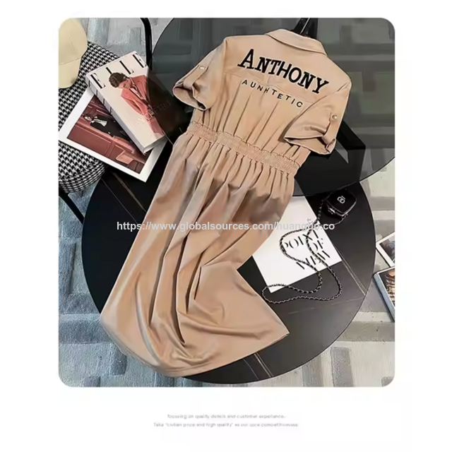 Vestido Camisero de Mujer, Nuevo Estilo, Solapa, Manga Corta, Abotonadura Sencilla, Cintura Alta - Moda Femenina al por mayor