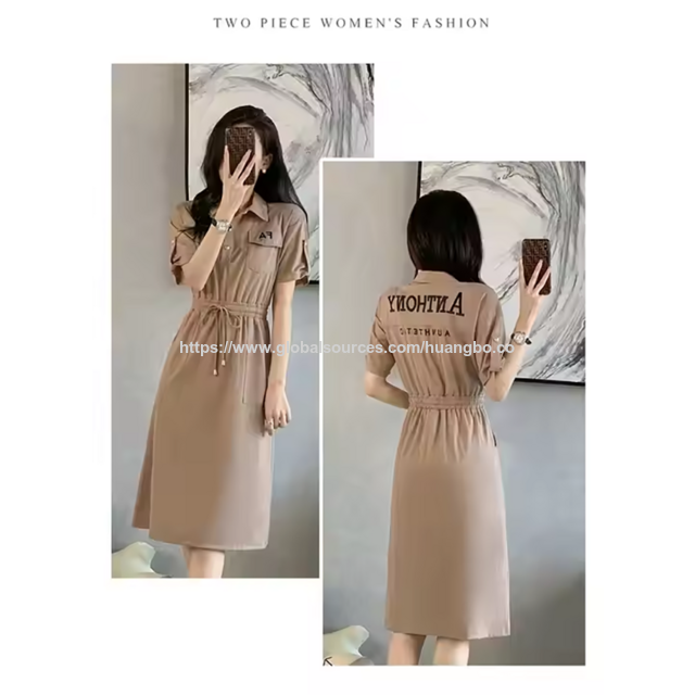 Vestido Camisero de Mujer, Nuevo Estilo, Solapa, Manga Corta, Abotonadura Sencilla, Cintura Alta - Moda Femenina al por mayor