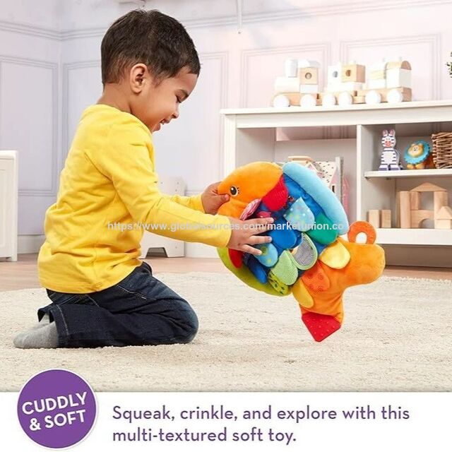 Livro Macio de Pelúcia Peixe Voador para Bebê, Brinquedo Sensorial Infantil com Múltiplas Texturas, Sons e Espelho para Bebês de 0 a 9 Meses