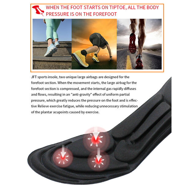 Semelles de sport à coussin d'air pour chaussures, pièces de chaussures anti-pression, semelles de soutien de la voûte plantaire, usine JFT