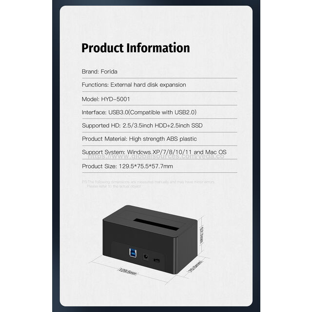 Estación de Acoplamiento USB para HDD al por Mayor de Fábrica al Mejor Precio, Caja para Disco Duro SATA M.2 de 2.5 y 3.5 pulgadas con Adaptador de Corriente de 12V para PC y Portátil
