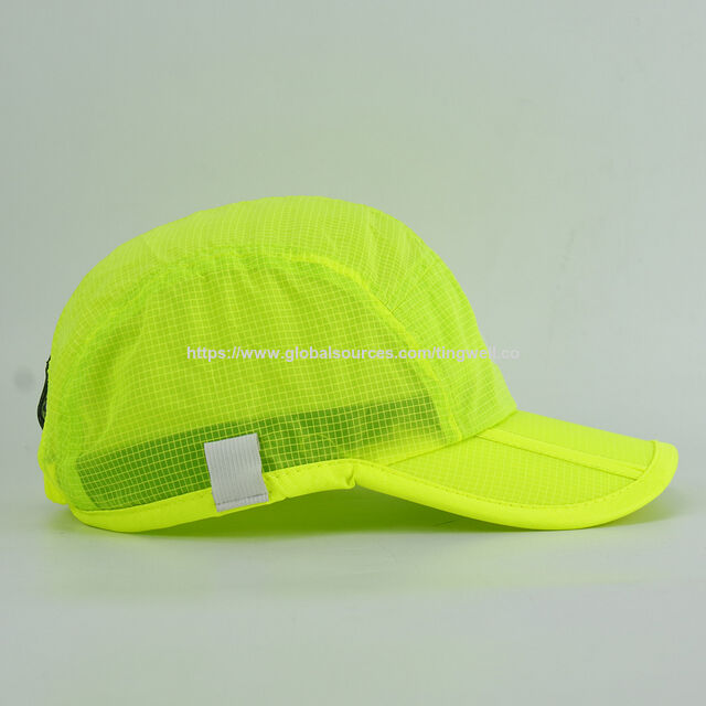 Leichte, schnell trocknende Laufkappe aus Mesh mit reflektierendem Logo - Hohe Sichtbarkeit Neongelb Schnelltrocknende Kappe für Outdoor-Sportarten