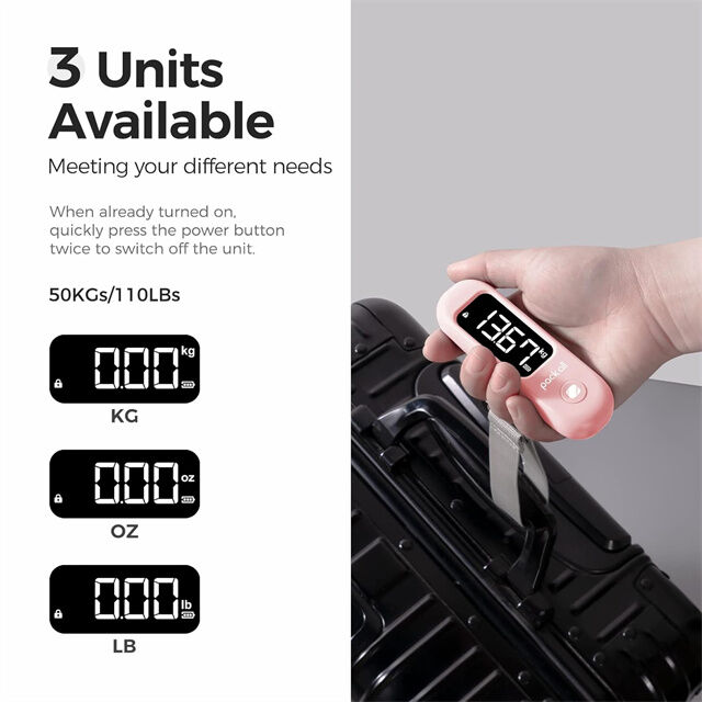 Báscula de Equipaje Digital de 110 Lbs, Báscula de Mano para Maletas de Viaje con Pantalla LCD, Batería Incluida, Color Rosa