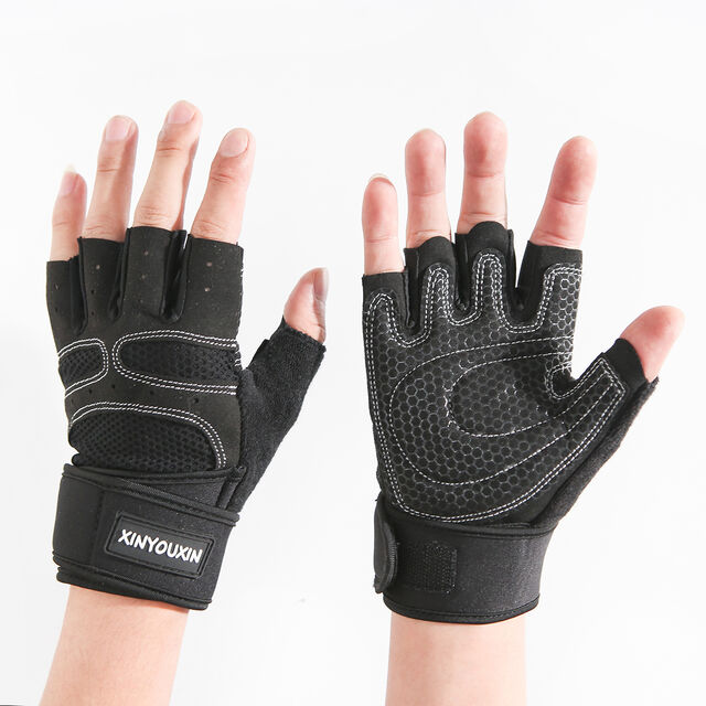 Gants de fitness mi-doigts avec coussinets épais antidérapants et résistants à l'usure sur la paume, protège-poignets de sport