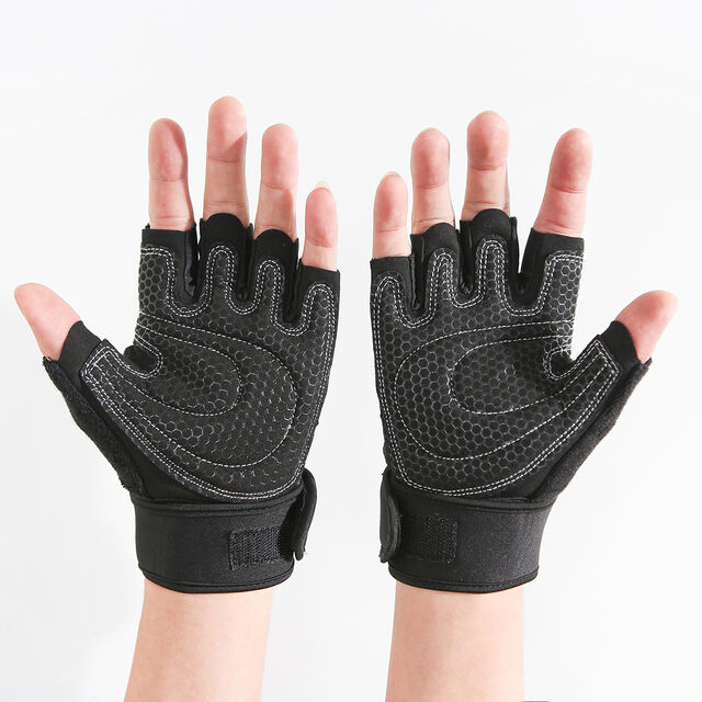 Gants de fitness mi-doigts avec coussinets épais antidérapants et résistants à l'usure sur la paume, protège-poignets de sport