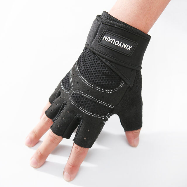 Gants de fitness mi-doigts avec coussinets épais antidérapants et résistants à l'usure sur la paume, protège-poignets de sport