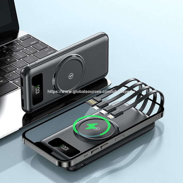 Solarbetriebene, kabellose Schnelllade-Powerbank mit 4 Ladeanschlüssen, USB Typ C, multifunktional, 20000mAh Geek