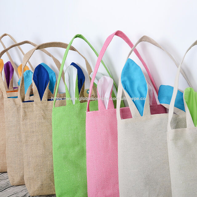 Sacos de Juta para Presente, Cestas de Páscoa para Crianças com Coelho, Sacos para Ovos, Saco de Juta de Páscoa Ecológico com Alça