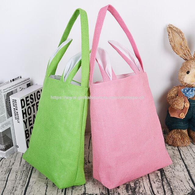 Sacos de Juta para Presente, Cestas de Páscoa para Crianças com Coelho, Sacos para Ovos, Saco de Juta de Páscoa Ecológico com Alça