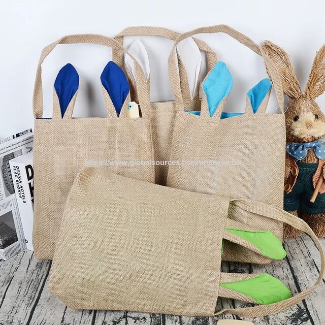 Sacos de Juta para Presente, Cestas de Páscoa para Crianças com Coelho, Sacos para Ovos, Saco de Juta de Páscoa Ecológico com Alça