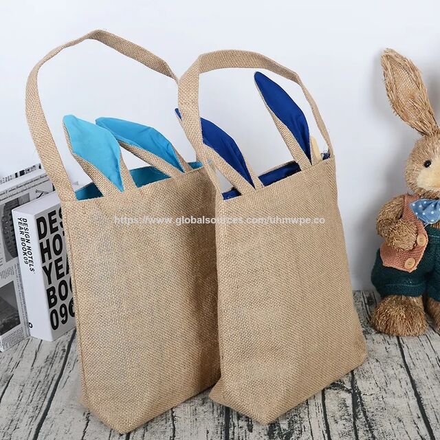 Sacos de Juta para Presente, Cestas de Páscoa para Crianças com Coelho, Sacos para Ovos, Saco de Juta de Páscoa Ecológico com Alça