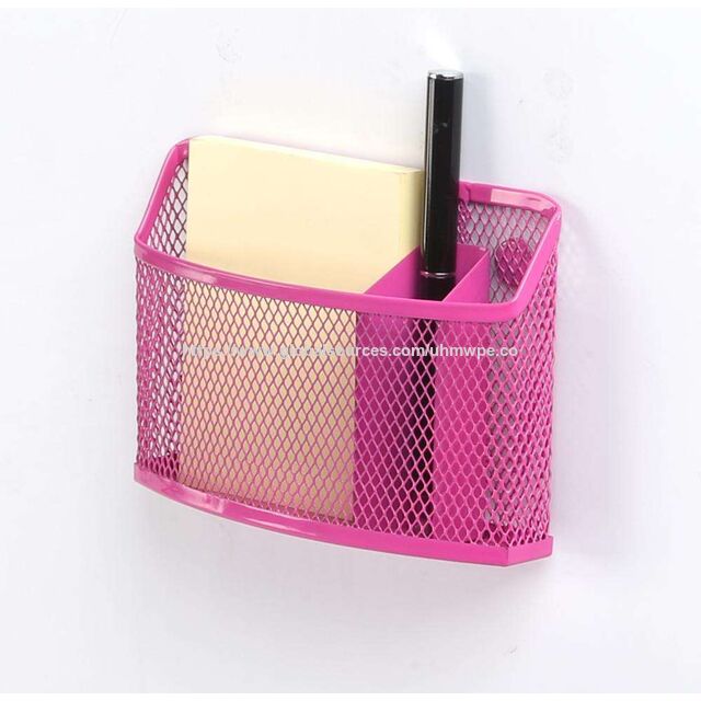 Organizador Magnético de Metal Perfurado para Lápis com 3 Compartimentos, Cesto de Armazenamento Magnético